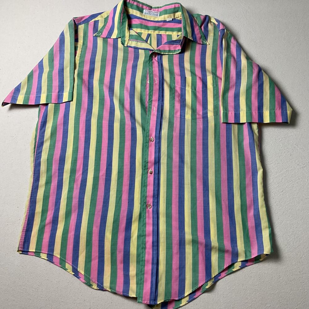 Vintage SuperFine Poplin Mens Size L Short Sleeve Dress Shirt